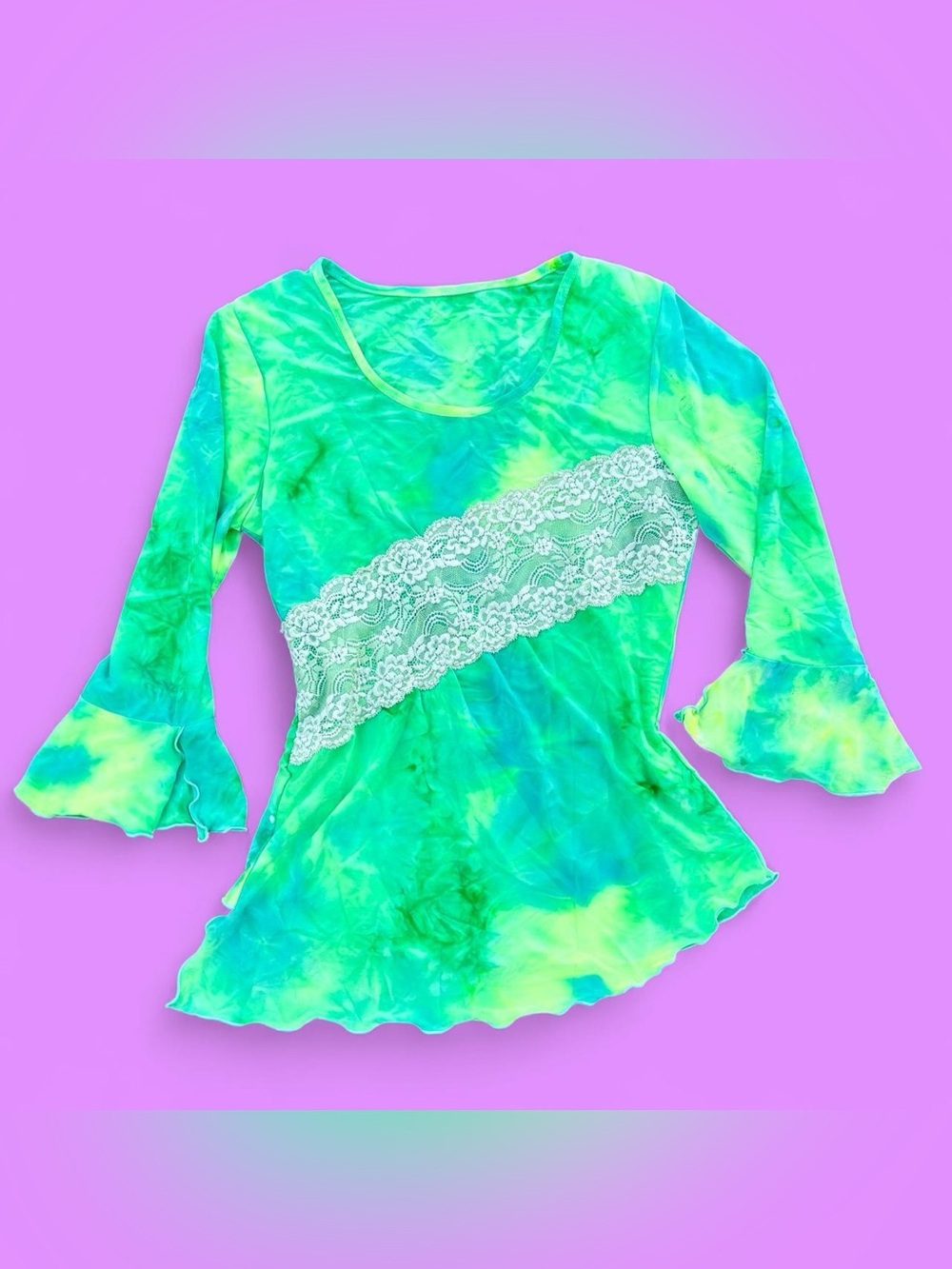 Bright green & blue asymmetrical tie-dye fairy top